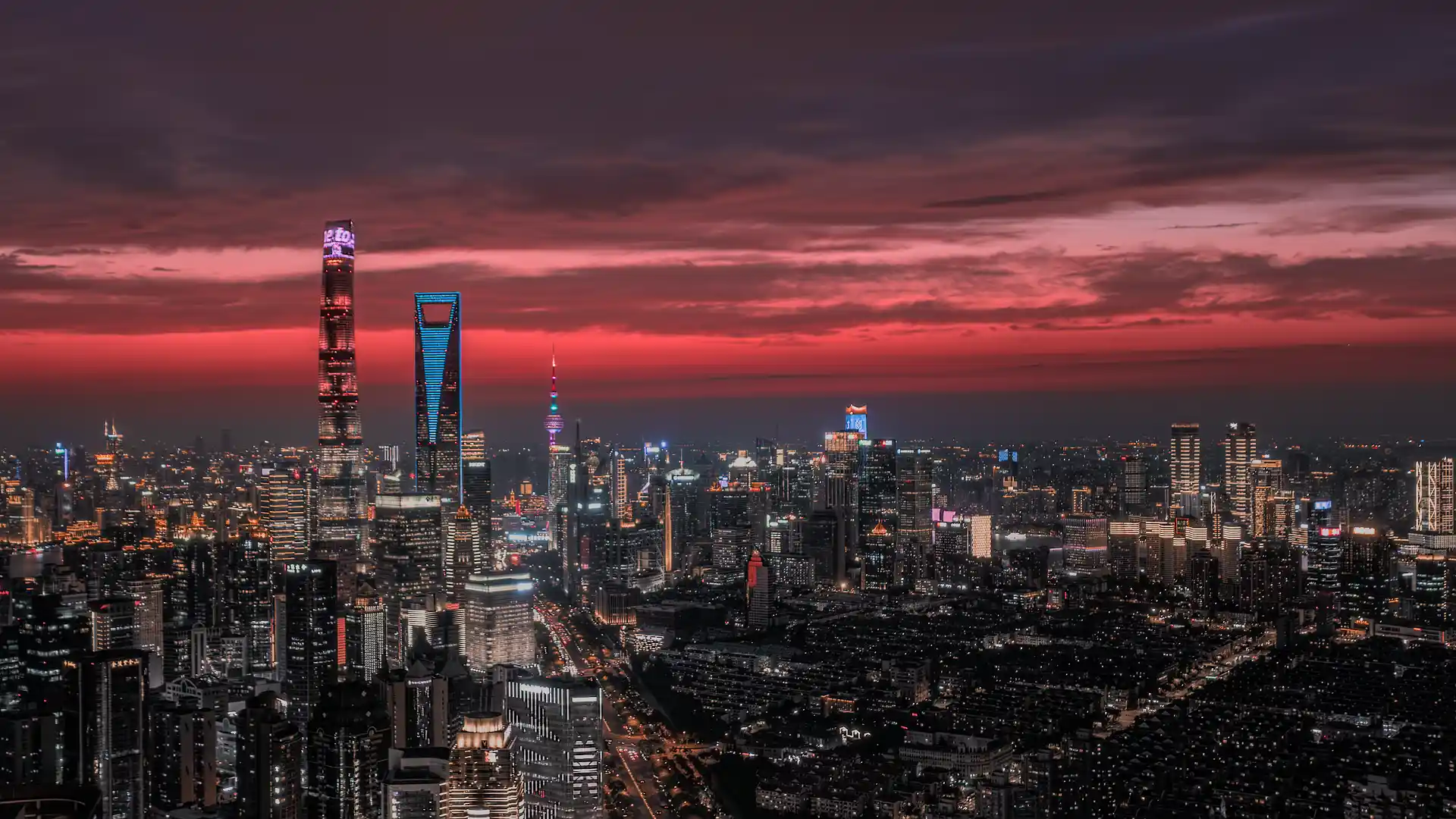 Shanghai Lujiazui skyline at sunset