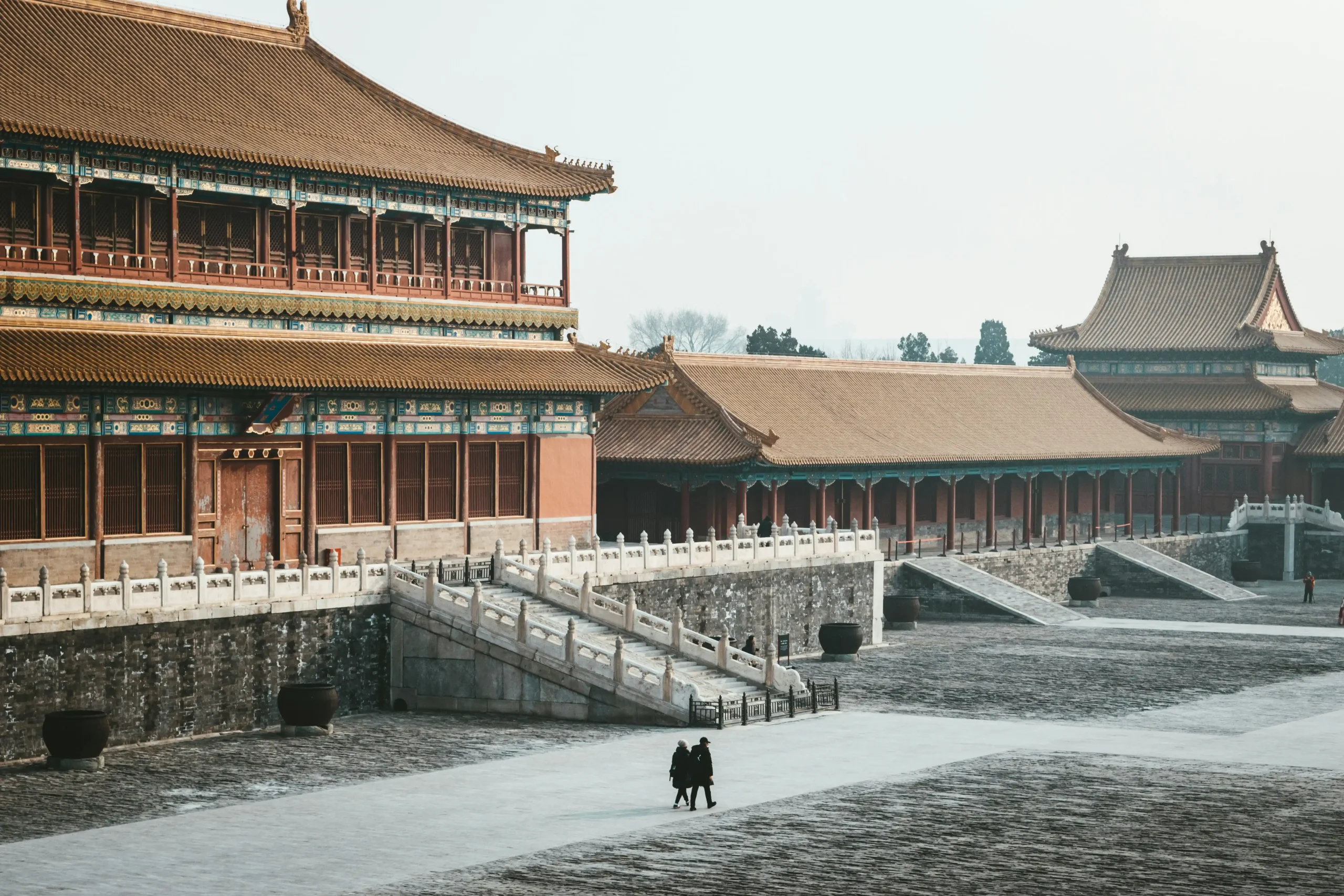 Grand palace halls and stone terraces inside the Forbidden City