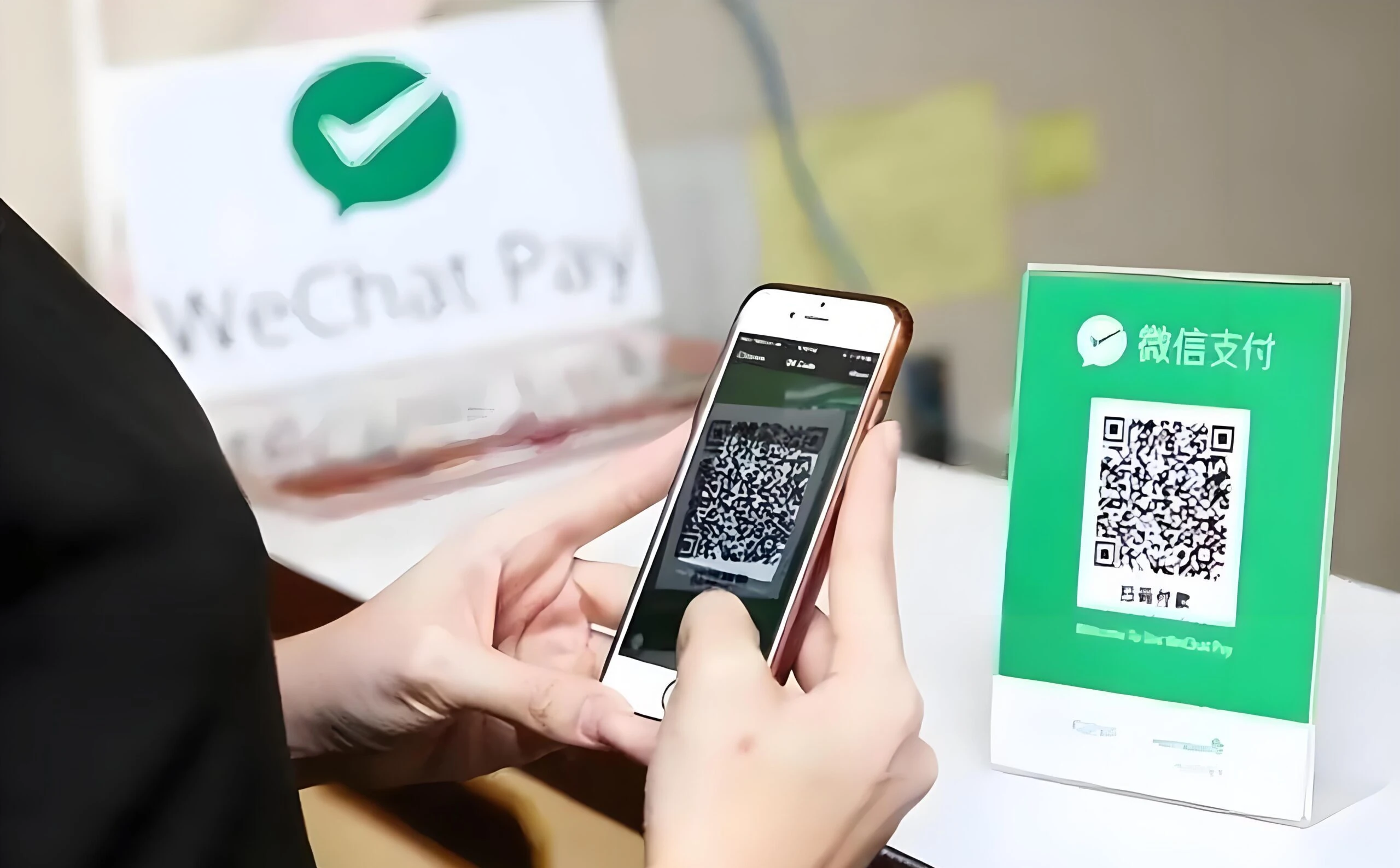 A phone being used for a WeChat Pay transaction